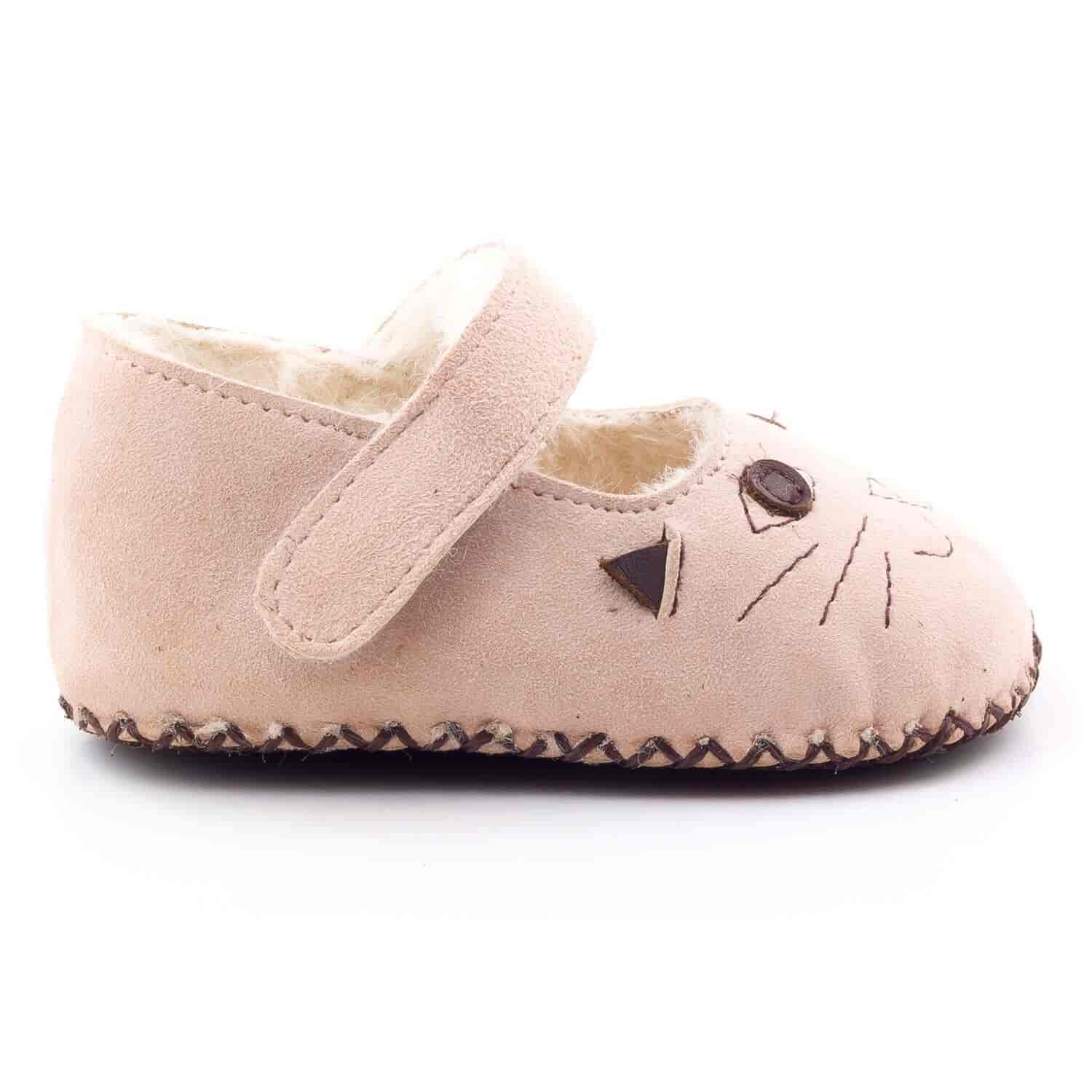 Boni Cat - chausson cuir souple fourré - Chausson cuir bébé - Boni & Sidonie