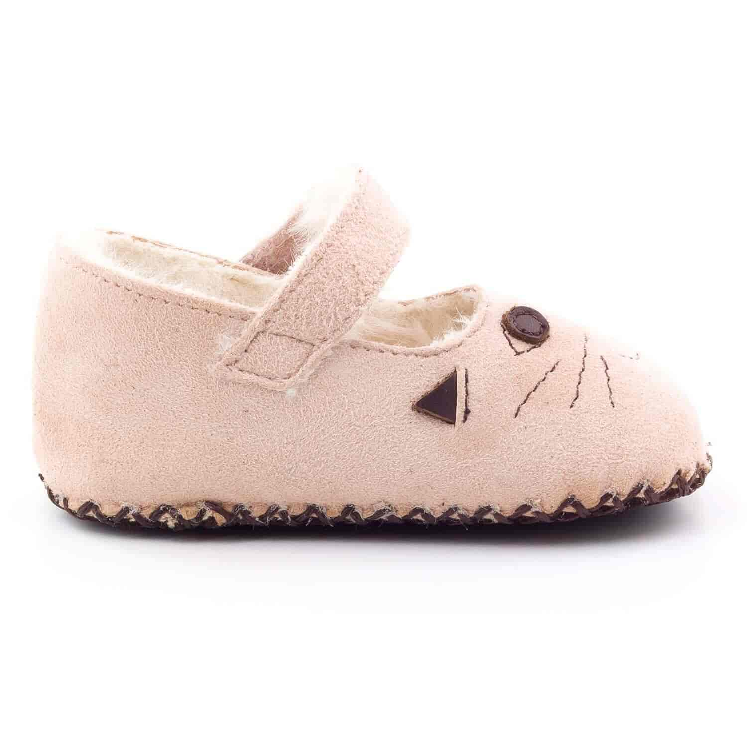 Boni Cat - chausson cuir souple fourré - Chausson cuir bébé - Boni & Sidonie