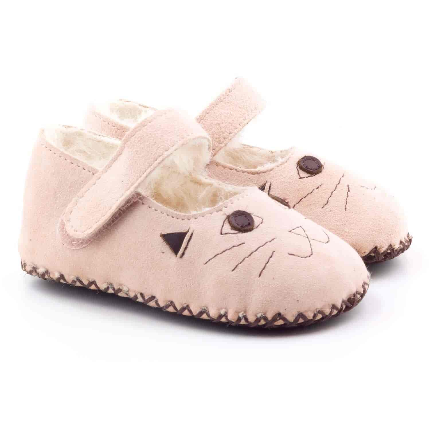 Boni Cat - chausson cuir souple fourré - Chausson cuir bébé - Boni & Sidonie