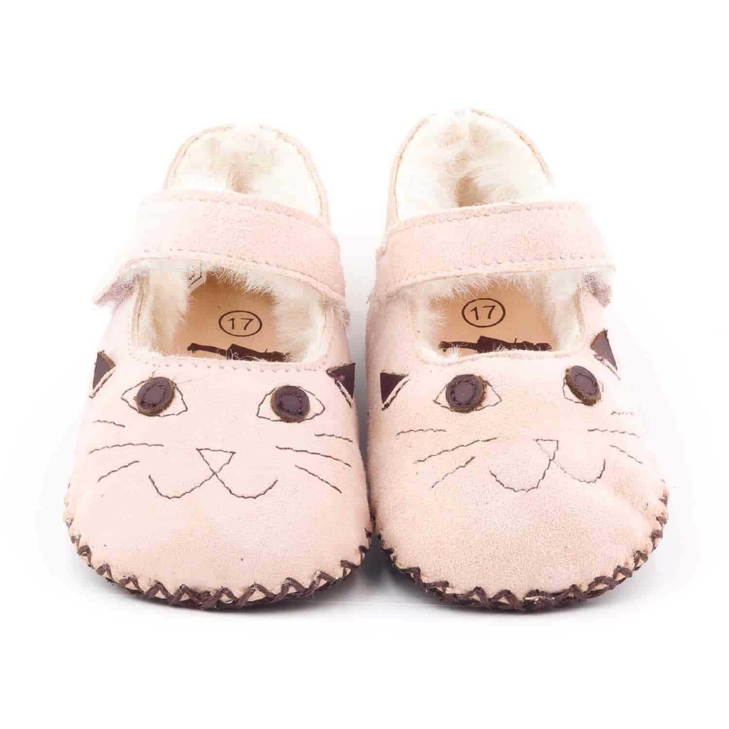 Boni Cat - chausson cuir souple fourré - Chausson cuir bébé - Boni & Sidonie